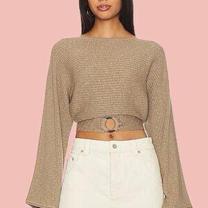 Tularosa “Deliz” O Ring Sweater – Ribbed Knit, Cropped Fit, Bell Sleeves